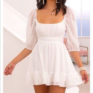 Neia Ruffle Dress in White Chiffon